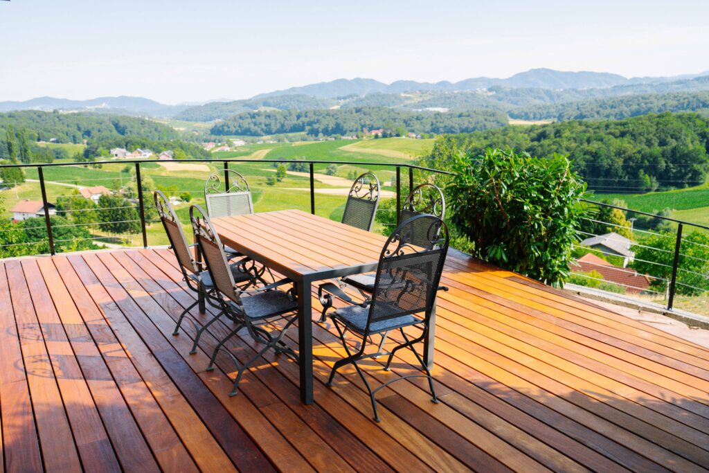 Panoramic view from Brioni Hills over the scenic hills, vineyards, and nature in Preloge near Šmarje.